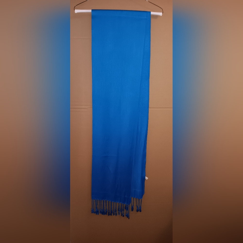 Vibrant And Soft  Long Blue Scarf Wrap with Fringe